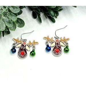 Reindeer Earrings With Multicolor Jingle Bells